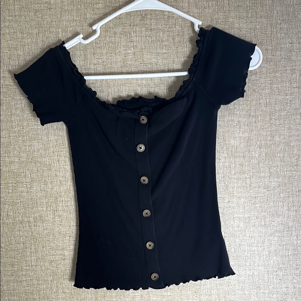 Black Button-Down Women's Top